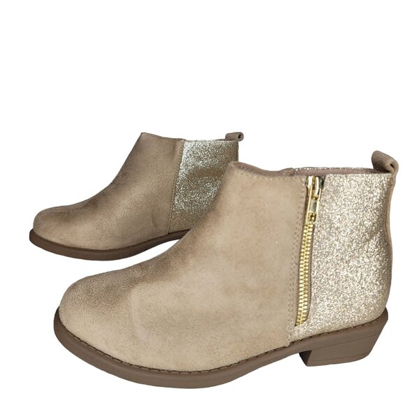 Toddler Girls' Tan Suede & Glitter Ankle Boots booties With Side Zipper size 1 - Picture 10 of 12